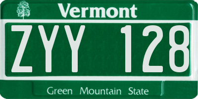 VT license plate ZYY128