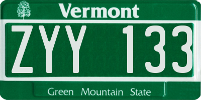 VT license plate ZYY133