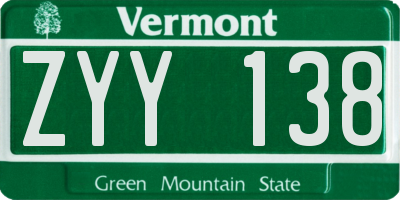 VT license plate ZYY138