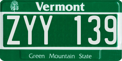 VT license plate ZYY139