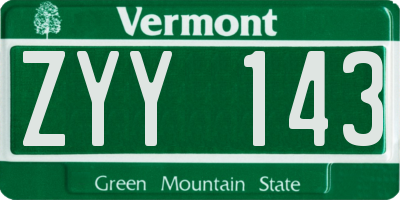 VT license plate ZYY143