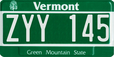 VT license plate ZYY145