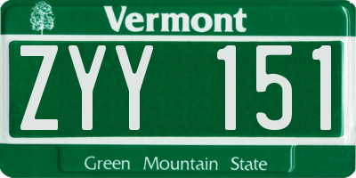 VT license plate ZYY151