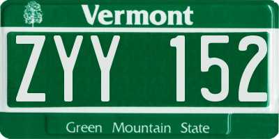 VT license plate ZYY152