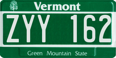 VT license plate ZYY162