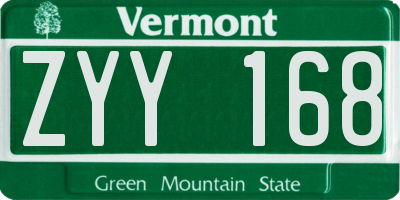 VT license plate ZYY168