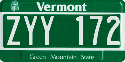 VT license plate ZYY172