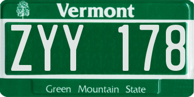 VT license plate ZYY178