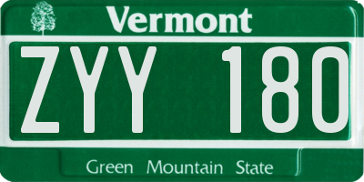 VT license plate ZYY180