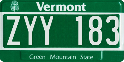 VT license plate ZYY183