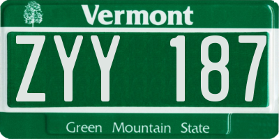 VT license plate ZYY187