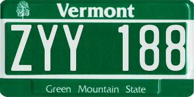 VT license plate ZYY188