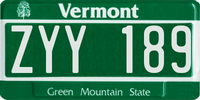 VT license plate ZYY189
