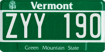 VT license plate ZYY190