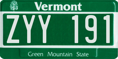 VT license plate ZYY191