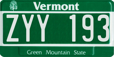 VT license plate ZYY193