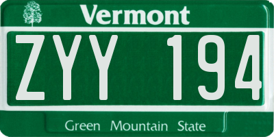 VT license plate ZYY194