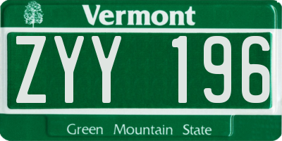 VT license plate ZYY196
