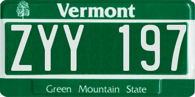 VT license plate ZYY197