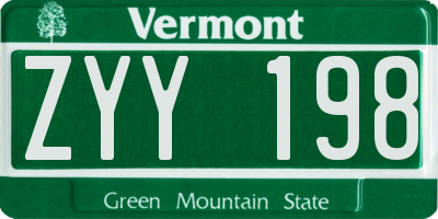 VT license plate ZYY198
