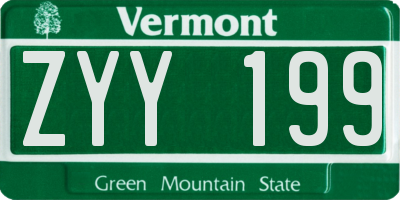 VT license plate ZYY199