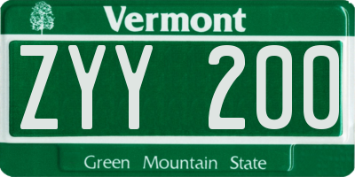 VT license plate ZYY200