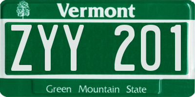 VT license plate ZYY201