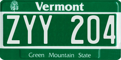 VT license plate ZYY204