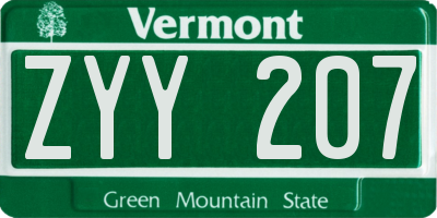 VT license plate ZYY207