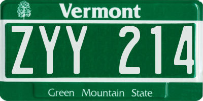 VT license plate ZYY214