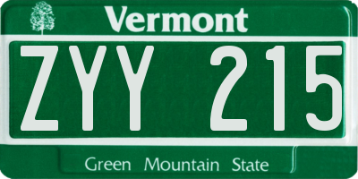 VT license plate ZYY215