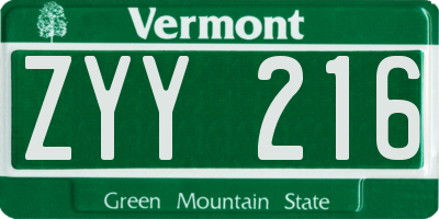 VT license plate ZYY216