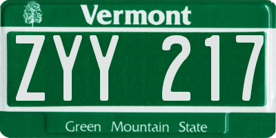 VT license plate ZYY217