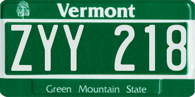 VT license plate ZYY218