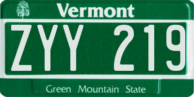 VT license plate ZYY219