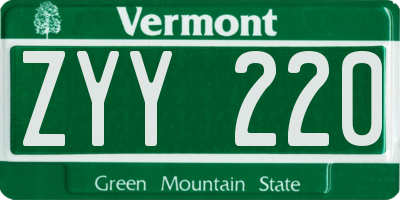 VT license plate ZYY220