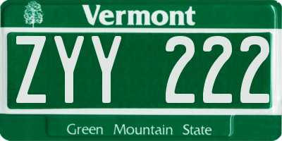VT license plate ZYY222