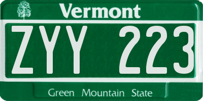 VT license plate ZYY223