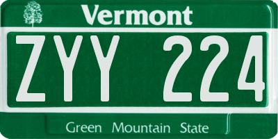 VT license plate ZYY224