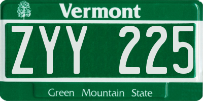 VT license plate ZYY225