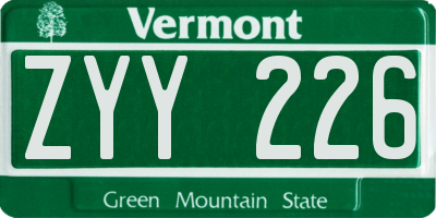 VT license plate ZYY226