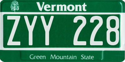 VT license plate ZYY228