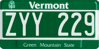 VT license plate ZYY229