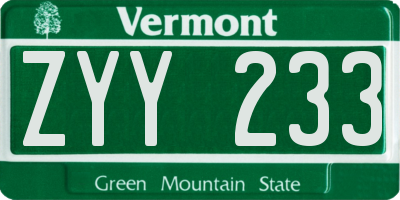 VT license plate ZYY233