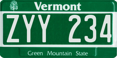 VT license plate ZYY234