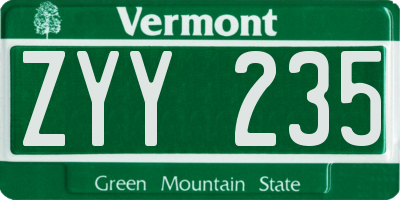 VT license plate ZYY235