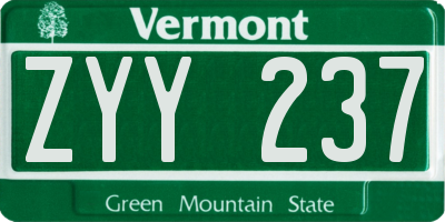 VT license plate ZYY237