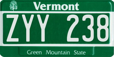 VT license plate ZYY238