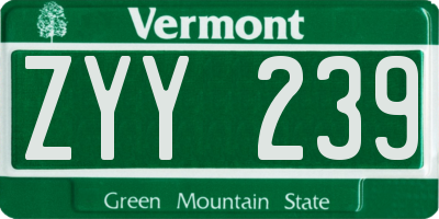 VT license plate ZYY239