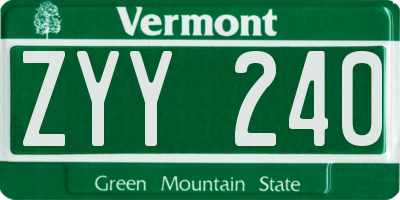 VT license plate ZYY240